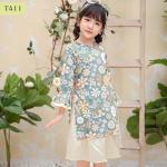 Áo dài bé gái Tết chất lụa cao cấp, thiết kế truyền thống hiện đại, mềm mại thoáng mát, set kèm quần và phụ kiện