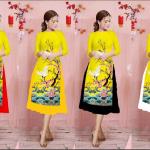 Áo dài cách tân Chim Vàng Tết sang trọng, vải tằm ướt mềm mại, váy silk cát cao cấp, giá sỉ tận xưởng, phù hợp nhiều vóc dáng