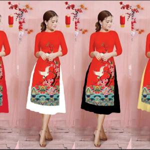 Áo dài cách tân Chim Vàng Tết sang trọng, vải tằm ướt mềm mại, váy silk cát cao cấp, giá sỉ tận xưởng, phù hợp nhiều vóc dáng