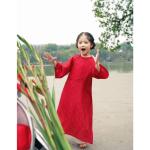 Áo dài Tết mẹ và bé COODAN đồng điệu, gấm tơ dệt hoa mềm mại, thoáng mát, giá sỉ tận xưởng, phù hợp gia đình trẻ trung