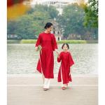 Áo dài Tết mẹ và bé COODAN đồng điệu, gấm tơ dệt hoa mềm mại, thoáng mát, giá sỉ tận xưởng, phù hợp gia đình trẻ trung