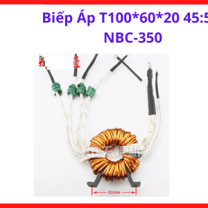 Biếp Áp T100*60*20 45:5:5 NBC-350 máy hàn NBC-350, linh kiện biến áp lõi từ chất lượng phục vụ sửa chữa, độ ổn định điện áp cao, giảm thiểu tổn hao công suất, thiết kế bền chắc, sản phẩm thiết yếu cho kỹ thuật viên máy hàn