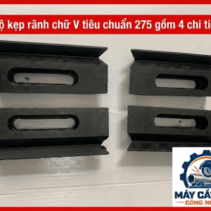 Bộ kẹp rãnh chữ V tiêu chuẩn 275 gồm 4 chi tiết, khoảng cách tâm 17mm, dụng cụ gá kẹp cơ khí hỗ trợ định vị chi tiết trong quá trình lắp ráp, gia công và bảo trì thiết bị công nghiệp