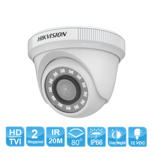 Camera Dome Hikvision 2.0MP, cảm biến CMOS, chống nước, chống bụi IP66, hỗ trợ menu OSD điều khiển từ xa, bảo hành 24 tháng chính hãng