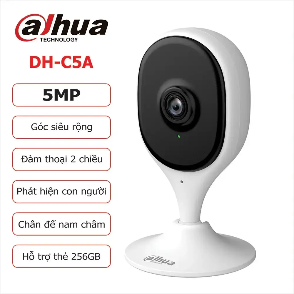 Camera an ninh Dahua Wifi 5MP, quan sát rõ nét, phát hiện chuyển động, âm thanh bất thường, chế độ riêng tư, mic và loa tích hợp, WiFi 6, Bluetooth cài nhanh, đế nam châm tiện lợi