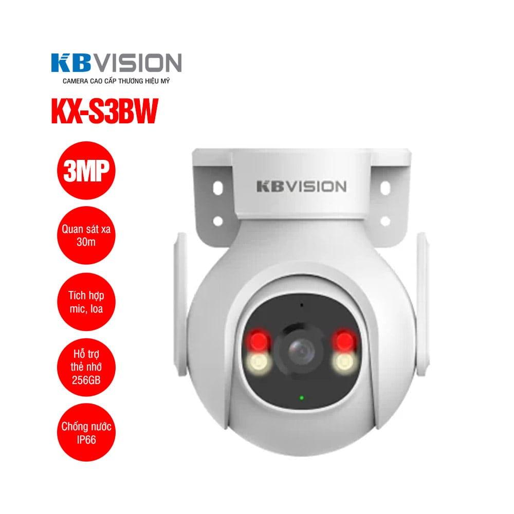 Camera an ninh Wifi KBVISION KX-S3BW 3.0MP, Full Color, đàm thoại 2 chiều, chống nước IP66, AI Smart Tracking, cảnh báo tức thời, quan sát rõ nét ngày đêm