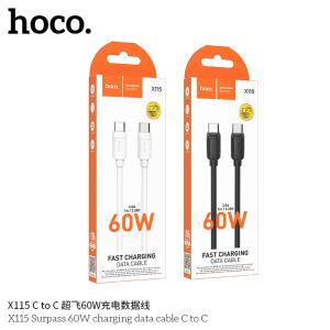 Hoco 60W X115 Cáp Sạc Nhanh Type-C to Type-C – Hỗ Trợ PD 20V/3A, Truyền Dữ Liệu Nhanh, Sạc Laptop, MacBook Pro, iPad Pro, Samsung, Xiaomi – Dây Nylon Siêu Bền 1.2M