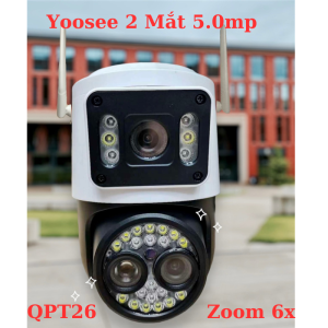 Camera WiFi 5MP Yoosee QPT26 2 Mắt Khung Hình Zoom 6x Ngoài Trời Siêu Sắc, Kết Hợp 2 Mắt Hình Ảnh Khung Hình Độc Lập Xoay PTZ 355°/90° Qua App Yoosee, Ban Đêm Có Màu 15m LED Trắng + Hồng Ngoại Thông Minh, Đàm Thoại Hai Chiều Rõ Ràng