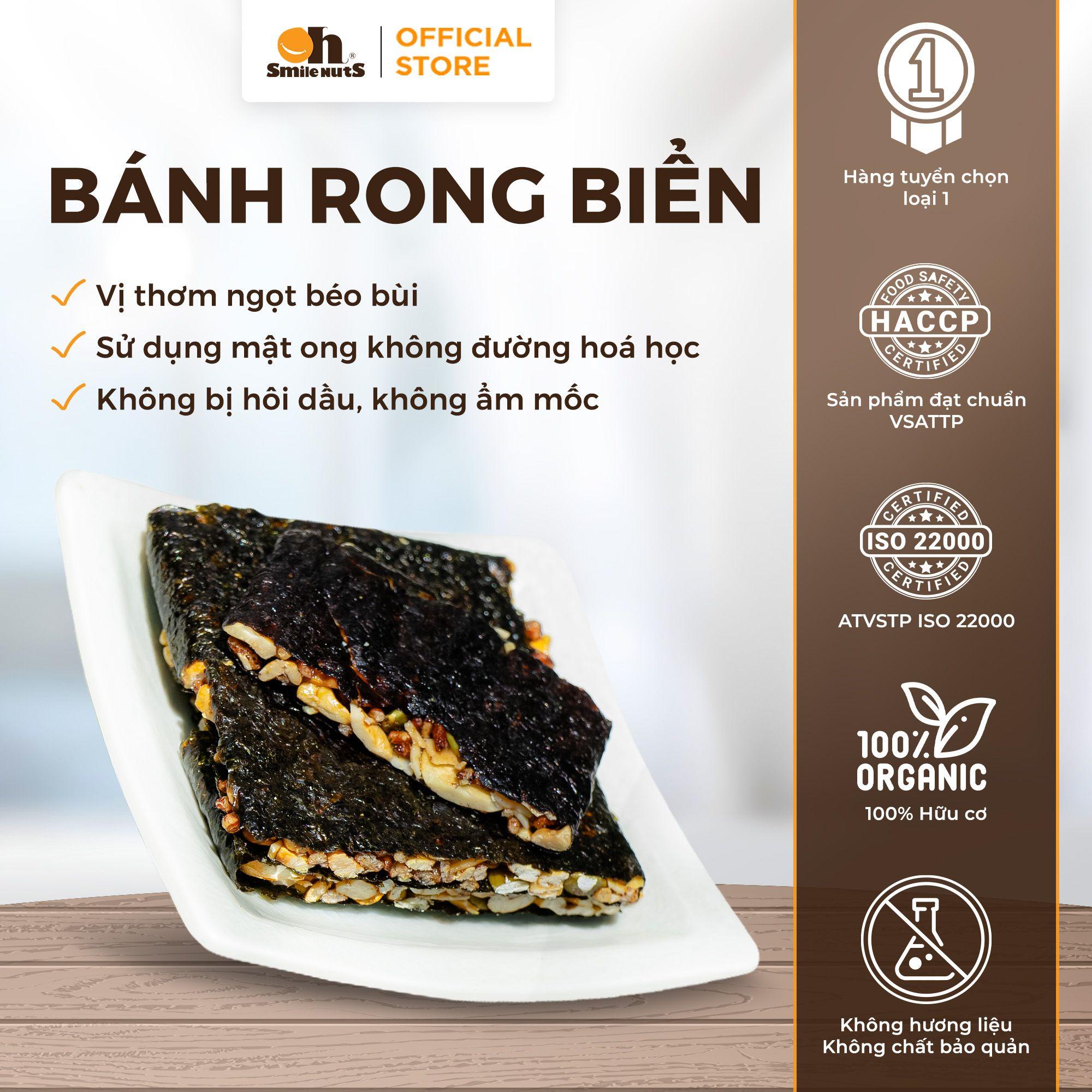 Bánh Rong Biển Kẹp Hạt Dinh Dưỡng Oh Smile Nuts 100g, Hỗn Hợp Hạt Điều, Hạnh Nhân, Óc Chó, Bí Xanh, Gạo Lứt, Rong Biển Khô, Mật Ong, Snack Healthy Cho Mọi Lứa Tuổi