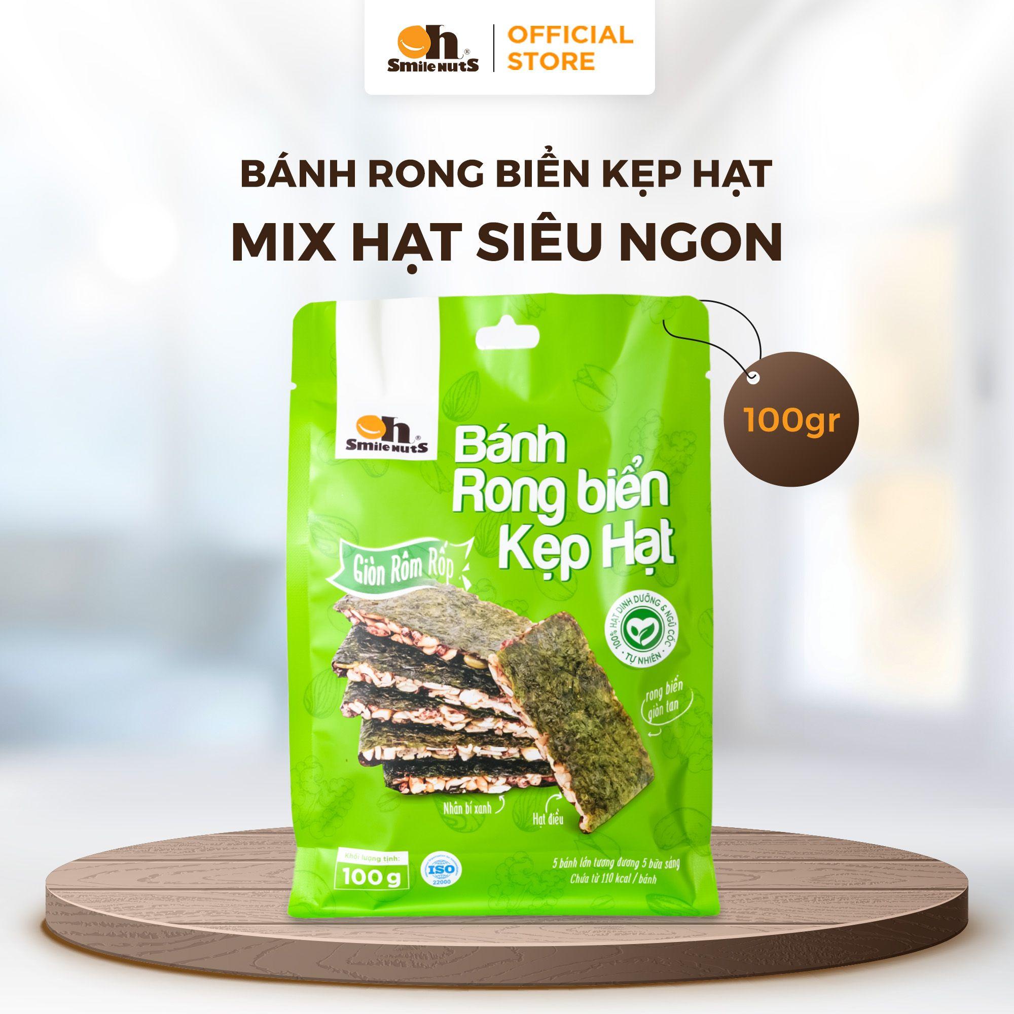 Bánh Rong Biển Kẹp Hạt Dinh Dưỡng Oh Smile Nuts 100g, Hỗn Hợp Hạt Điều, Hạnh Nhân, Óc Chó, Bí Xanh, Gạo Lứt, Rong Biển Khô, Mật Ong, Snack Healthy Cho Mọi Lứa Tuổi