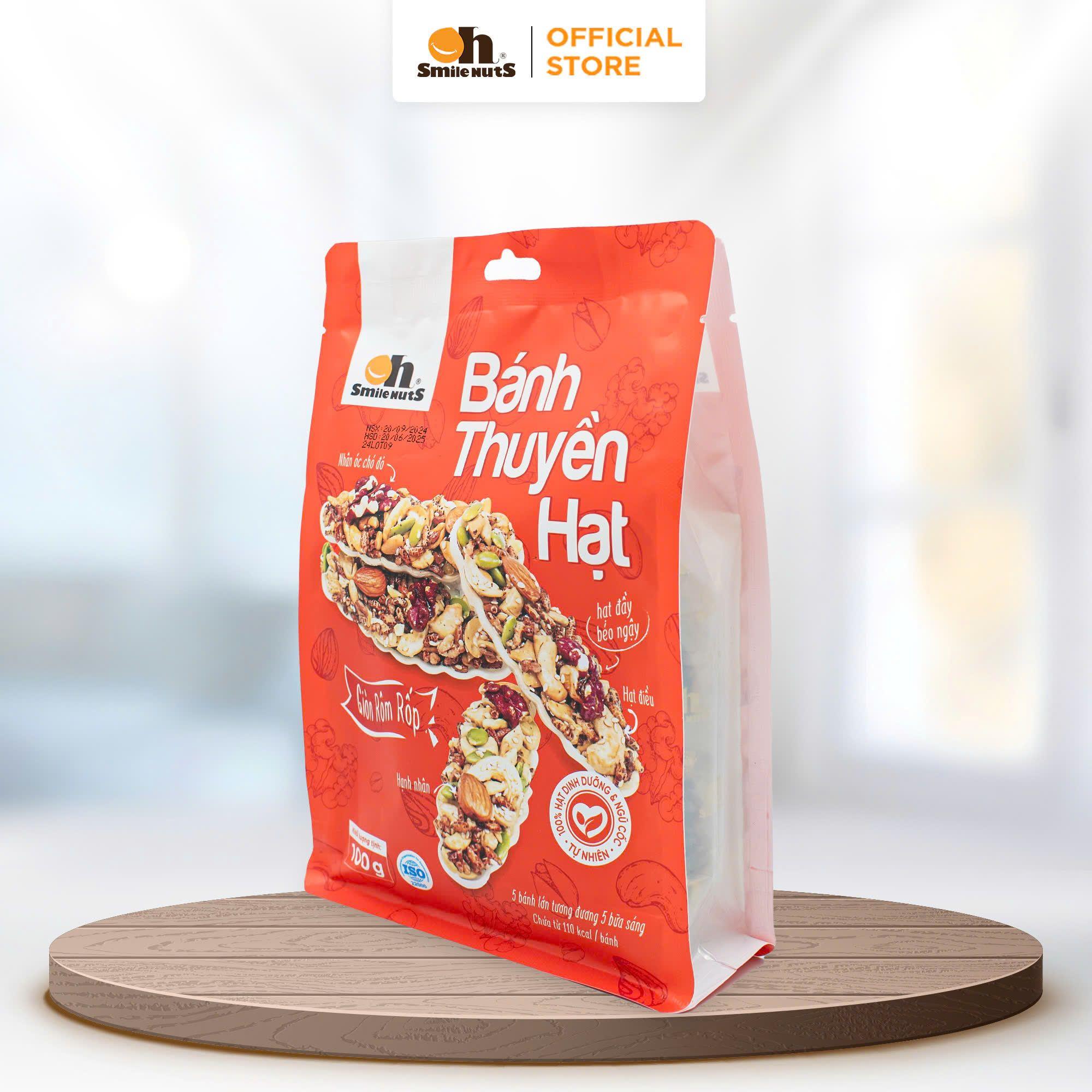 Bánh Thuyền Hạt Dinh Dưỡng Oh Smile Nuts 100g – Snack Ngũ Cốc Giàu Protein, Không Đường Hóa Học, Thơm Ngon, Tiện Dụng Cho Bữa Phụ, Ăn Kiêng, Giảm Cân