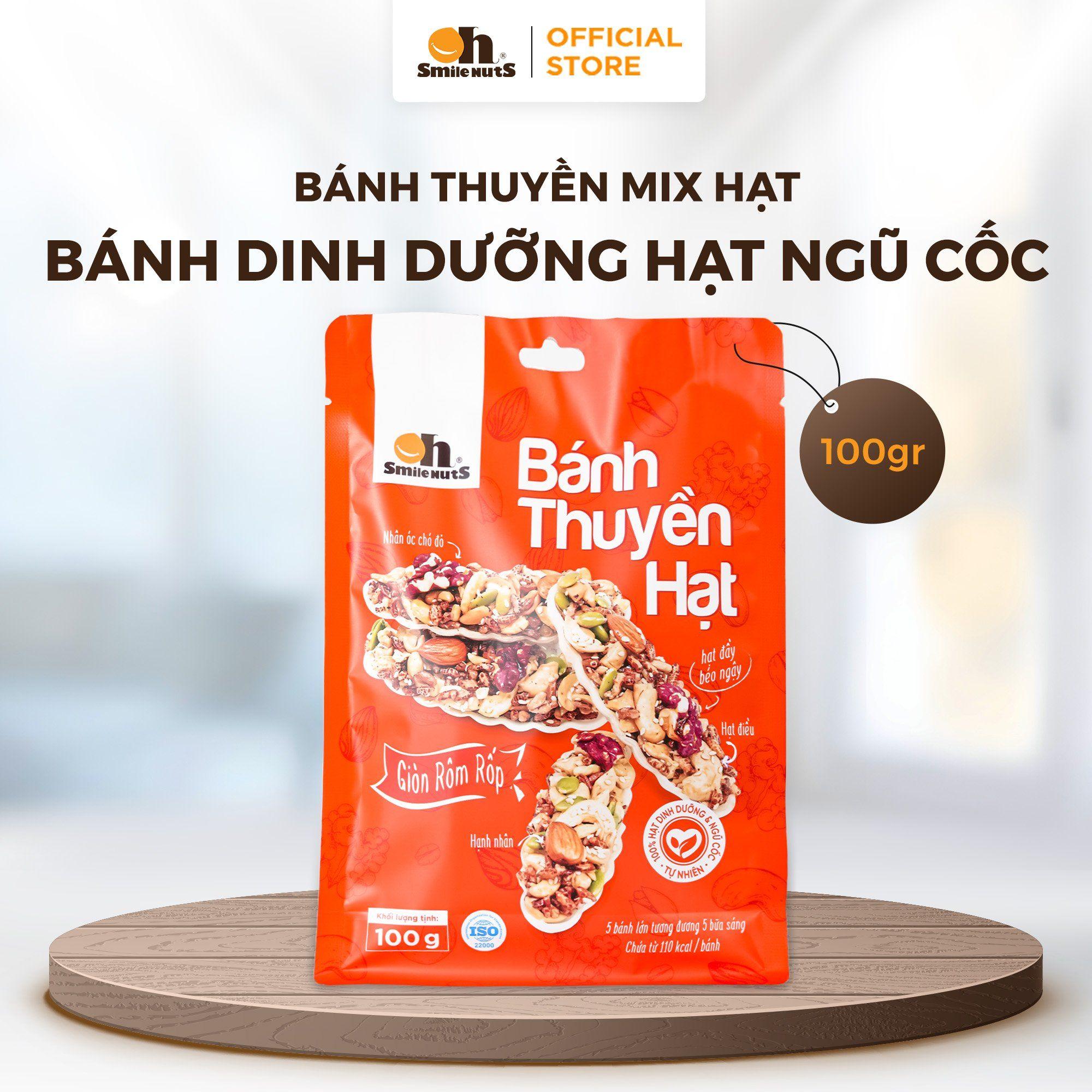 Bánh Thuyền Hạt Dinh Dưỡng Oh Smile Nuts 100g – Snack Ngũ Cốc Giàu Protein, Không Đường Hóa Học, Thơm Ngon, Tiện Dụng Cho Bữa Phụ, Ăn Kiêng, Giảm Cân