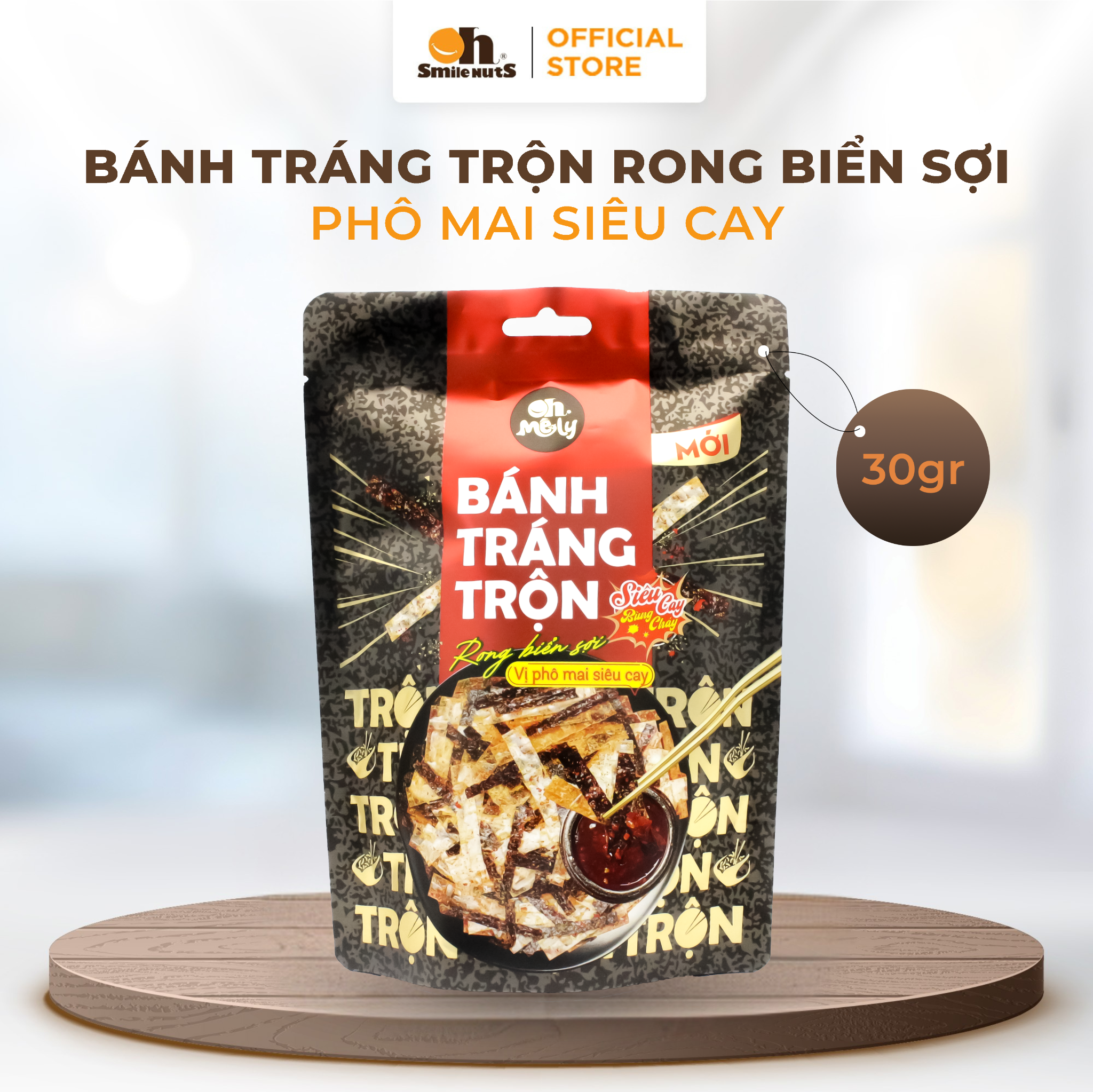 Bánh Tráng Trộn Rong Biển Sợi Vị Phô Mai Siêu Cay 30g Oh Smile Nuts, Món Ăn Vặt Gây Nghiện Với Rong Biển Giàu I-ốt Tăng Cường Sức Khỏe Tuyến Giáp, Phô Mai Béo Ngậy Quyện Cay Nồng Nàn, Đóng Gói Zip Tiện Lợi Mang Theo Mọi Lúc