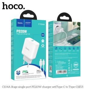 Bộ Sạc Hoco C104A PD20W, Sạc Nhanh Lightning Type-C, Vật Liệu Chống Cháy Cao Cấp, Hỗ Trợ Nhiều Chuẩn Sạc, Dây 1m Siêu Dẻo, Phù Hợp iPhone iPad, Tốc Độ Sạc Nhanh Và Ổn Định