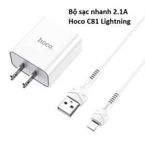 Bộ sạc Hoco C81 Lightning ip 2.1A, USB tích hợp cáp Micro/Type-C/Lightning, sạc nhanh 5V-2.1A, tương thích 99% thiết bị USB, chống cháy bền bỉ, nhỏ nhẹ tiện dụng, lý tưởng dùng tại nhà, văn phòng và du lịch.