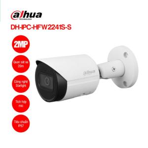 Camera Dahua Full HD 2MP DH-IPC-HFW2241S-S, AI thông minh WizSense lọc báo động giả, hồng ngoại 30m, chuẩn IP67 chống mưa nắng, micro tích hợp thu âm rõ, nén H.265+ giảm lưu trữ, lý tưởng cho gia đình, cửa hàng, kho xưởng