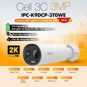 Camera ngoài trời IMOU Cell 3C 3MP IPC-K9DCP-3T0WE-V2 WiFi, lắp nhanh không dây, góc nhìn 121°, đàm thoại hai chiều, hỗ trợ thẻ nhớ microSD tới 256GB, giúp bạn xem rõ người/xe dù trời tối – an tâm 24/7.