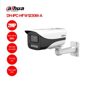 Camera Thân IP DAHUA DH-IPC-HFW1230M-A 2MP Hồng Ngoại 80m Có Mic PoE Ngoài Trời, Cảm Biến 1/2.8″ CMOS 1920x1080@25/30fps Siêu Nét, Ống Kính 3.6mm Góc Rộng 86°, Hồng Ngoại Thông Minh 80m, Phát Hiện Con Người AI Chính Xác, DWDR Chống Ngược Sáng