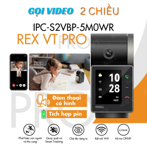 Camera WiFi IMOU REX VT Pro IPC-S2VBP-5M0WR 5MP 3K UHD, xoay 355°/90° toàn cảnh, pin tích hợp 2000 mAh, gọi video một chạm, AI phát hiện người & thú nuôi, lý tưởng cho phòng khách hoặc văn phòng mini.