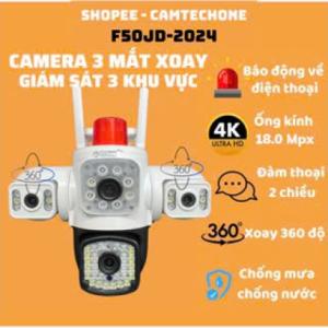 Camera WiFi Yoosee F50JD 4 Mắt 3 Khung Hình Báo Động Ngoài Trời Siêu Sắc, Kết Hợp 4 Ống Kính Hiển Thị 3 Khung Hình Độc Lập Xoay PTZ 355°/90° Qua App Yoosee, Ban Đêm Có Màu 15m LED Trắng + Hồng Ngoại Thông Minh, Đàm Thoại Hai Chiều Rõ Ràng
