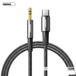 Cáp chuyển Type-C sang 3.5mm đầu đực Remax C26, dây bện 48 trục, vỏ hợp kim nhôm, công nghệ ép phun, chiều dài 1.2m, tuổi thọ 5000 lần cắm rút, thiết kế bền chắc, tiện lợi, mang lại âm thanh trung thực cho smartphone, tablet