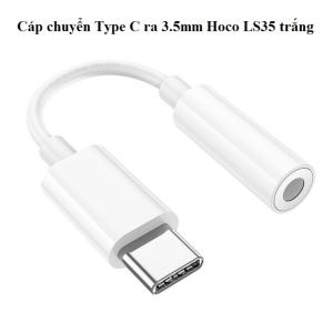 Cáp chuyển Type-C sang 3.5mm Hoco LS35 trắng, chip DAC giải mã 16bit/48kHz, hỗ trợ mic và phím chức năng, chất liệu ABS cao cấp, chiều dài 82mm, tương thích điện thoại Android và iPhone 15, thiết kế nhỏ gọn, tiện lợi