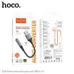 Cáp chuyển USB sang tai nghe 3.5mm Hoco LS36 dài 12cm, dây bện kim loại bền chắc, hỗ trợ mic và điều khiển đường dây, thiết kế nhỏ gọn, tiện lợi, mang lại âm thanh trung thực, tương thích nhiều thiết bị PC, laptop, loa, tai nghe