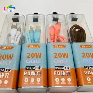 Cáp dây dù sạc nhanh BYZ X97DP 20W Type-C to Lightning, hỗ trợ PD an toàn, đầy 65% pin trong 30 phút, 3 giao diện Lightning, Type-C, Micro, dây bện dù siêu bền, thiết kế ép phun hai màu, 4 màu trẻ trung.