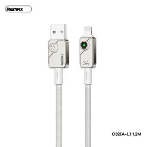 Cáp Remax RC-C32 3A, USB ra Lightning, dây dài 1.2m, hỗ trợ sạc nhanh 15W, chất liệu hợp kim kẽm + nhôm, vỏ định hình chống rối, truyền dữ liệu tốc độ cao, tuổi thọ 5000 lần cắm rút, giải pháp toàn diện cho iPhone và iPad