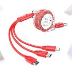 Cáp sạc 3 đầu dây rút dây dù loại rẻ, hỗ trợ Lightning, Micro USB, Type-C, tương thích iPhone, iPad, Samsung, HTC, Sony, Nokia, thiết kế nhỏ gọn, chống rối, tiện lợi mang theo, giải pháp đa năng cho người dùng công nghệ