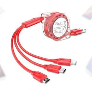 Cáp sạc 3 đầu dây rút dây dù loại rẻ, hỗ trợ Lightning, Micro USB, Type-C, tương thích iPhone, iPad, Samsung, HTC, Sony, Nokia, thiết kế nhỏ gọn, chống rối, tiện lợi mang theo, giải pháp đa năng cho người dùng công nghệ