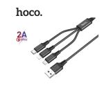 Cáp sạc 3 đầu Hoco X76 dài 1m, hỗ trợ sạc nhanh 2.8A, dây dù chống rối, lõi đồng dẫn điện nhanh, chip thông minh bảo vệ thiết bị, tương thích đa dạng smartphone và tablet
