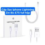 Cáp Sạc iPhone Lightning Zin 8ic E75 Full Hộp, chip cao cấp hỗ trợ sạc siêu nhanh, truyền dữ liệu ổn định, độ dài 1m chuẩn, màu trắng tinh tế, tương thích iPhone 5/6/7/8/X và iPad, bền bỉ vượt trội