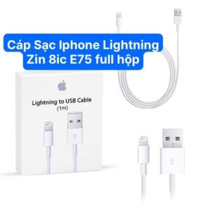 Cáp Sạc iPhone Lightning Zin 8ic E75 Full Hộp, chip cao cấp hỗ trợ sạc siêu nhanh, truyền dữ liệu ổn định, độ dài 1m chuẩn, màu trắng tinh tế, tương thích iPhone 5/6/7/8/X và iPad, bền bỉ vượt trội