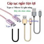 Cáp Sạc Ngắn 20cm Dây Dù, 3 Đầu Lightning Type-C Micro, Tương Thích iPhone iPad Android, Thiết Kế Chống Rối, Kết Nối Dữ Liệu Laptop Điện Thoại Máy Tính Bảng, Giải Pháp Sạc Tiện Lợi Giá Rẻ Chính Hãng