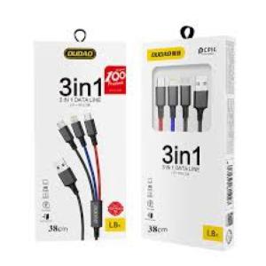 Cáp Sạc Nhanh 100W Dudao L8x L10pro 3 trong 1, 3 đầu đa năng, dòng ra tối đa 5A, truyền dữ liệu chuẩn USB 2.0 tốc độ 480Mbps, dây bện nylon siêu bền dài 38cm và 1200mm, màu đen xanh đỏ, phụ kiện cao cấp cho smartphone và tablet
