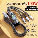 Cáp Sạc Nhanh 3 Đầu TDA-218 1.2M – Tự Ngắt An Toàn, Sạc iPhone, Samsung, Android, Xiaomi, Oppo, Huawei, Bền Bỉ, Chống Rối, Tốc Độ Cao, Bảo Vệ Pin, Cổng Lightning, Micro USB, Type-C, Phụ Kiện Điện Thoại Chính Hãng