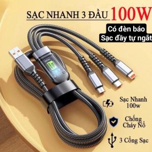 Cáp Sạc Nhanh 3 Đầu TDA-218 1.2M – Tự Ngắt An Toàn, Sạc iPhone, Samsung, Android, Xiaomi, Oppo, Huawei, Bền Bỉ, Chống Rối, Tốc Độ Cao, Bảo Vệ Pin, Cổng Lightning, Micro USB, Type-C, Phụ Kiện Điện Thoại Chính Hãng