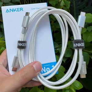 Cáp Sạc Nhanh ANKER B8753 No.1 60W, dây USB-C to USB-C dài 1.8m, nylon bện cao cấp chống rối chống gãy, hỗ trợ công suất lên đến 100W Power Delivery, truyền dữ liệu tốc độ 480Mbps, độ bền trên 35.000 lần uốn cong, màu trắng xám sang trọng.