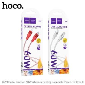 Cáp sạc nhanh Hoco X99 60W, 2 đầu Type-C, dây dài 1m, silicon trong suốt, hợp kim nhôm bền bỉ, lõi OD4.5mm, hỗ trợ sạc laptop 20V/3A và điện thoại 3A, thiết kế sang trọng, tiện lợi mang theo