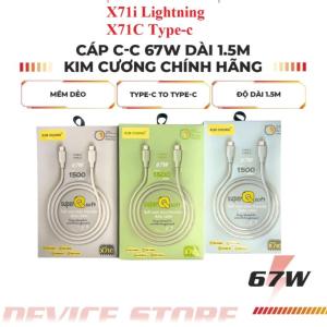 Cáp Sạc Nhanh Kim Cương X71i Lightning / X71C Type-C, công suất siêu nhanh 67W, dây dài 1.5m, chất liệu nhựa mịn cao cấp kết hợp lõi đồng nguyên chất, thiết kế chống rối, đầu Type-C ra Type-C và Type-C ra Lightning, chính hãng, an toàn và bền bỉ