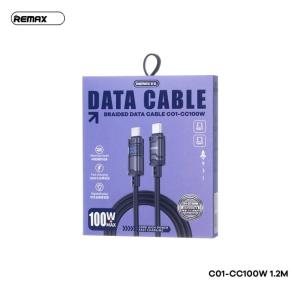 Cáp Sạc Nhanh Remax C01 CC 100W, dây sạc 2 đầu Type-C, dài 1200mm, tốc độ truyền dữ liệu 480Mbps, cáp bện 48 trục chống mài mòn, hiển thị công suất sạc rõ ràng, bền bỉ, hỗ trợ sạc nhanh laptop, MacBook, điện thoại, máy tính bảng.