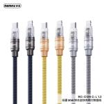 Cáp sạc nhanh Remax RC-C129 30W, Type-C to Lightning, dây dài 1.2m, chất liệu hợp kim kẽm + dây bọc dù, hỗ trợ sạc nhanh 15V/2A, truyền dữ liệu tốc độ cao, màu xanh/xám bạc/vàng, thiết kế sang trọng, bền bỉ vượt trội cho iPhone và iPad