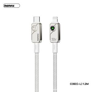 Cáp Sạc Nhanh Remax RC-C35 Type-C to Lightning, công suất tối đa 30W, dây bện 48 ingot siêu bền, vỏ hợp kim nhôm chống oxy hóa, công nghệ đúc phun + hợp kim kẽm, đầu ra ổn định 15W/30W/65W, phụ kiện chính hãng cho iPhone, iPad, MacBook