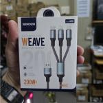 Cáp sạc nhanh Sendem M51 200W 3 đầu (Micro/Type-C/Lightning), dây dài 1.2m, phụ kiện chính hãng, hỗ trợ sạc nhanh ổn định, tiện lợi cho nhiều thiết bị, không truyền dữ liệu.