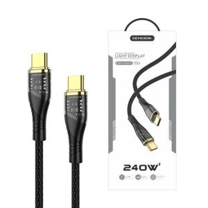 Cáp sạc nhanh Sendem T47 240W 2 đầu Type-C, dây dài 1m, bọc dù siêu bền, đầu cắm trong suốt có đèn LED, hỗ trợ PD27W cho iPhone và PD240W cho Type-C, tốc độ truyền dữ liệu 480Mbps, phụ kiện chính hãng.