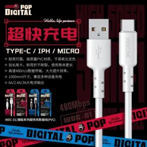 Cáp sạc nhanh Wekome WDC-01 USB to Type-C, iPhone, Micro, dây bọc dù chống gãy, hợp kim kẽm siêu bền, dài 1m, tốc độ truyền dữ liệu 480MB/s, dòng điện 2.4A, 3A, 6A, phụ kiện chính hãng, giải pháp sạc nhanh an toàn.