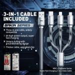 Cáp Sạc Nhanh Wekome WDC-179th 3 đầu, dòng điện đầu ra 6A, dây dài 1.2m, màu bạc sang trọng, chất liệu hợp kim kẽm kết hợp sợi dệt chống rối, độ bền cao, sạc nhanh đa thiết bị, giải pháp tối ưu cho iPhone, Android, tablet và phụ kiện công nghệ di độn