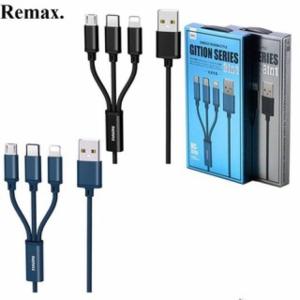 Cáp Sạc Remax RC-131TH 3 Đầu Lightning Micro USB Type-C, Dài 1.15m, Bọc Dù Siêu Bền, Nguồn Ra 2.8A, Sạc Nhanh Đa Thiết Bị, Truyền Dữ Liệu Ổn Định, Giải Pháp Sạc Đa Năng Chính Hãng