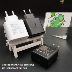 Cóc sạc nhanh Samsung Zin, 45 W Super Fast Charger chân tròn, hỗ trợ PPS/PD mới nhất, sạc đầy nhanh hơn, bảo vệ tối ưu cho pin và thiết bị, thiết kế nhỏ gọn, phù hợp người dùng Galaxy cao cấp cần tốc độ và an toàn